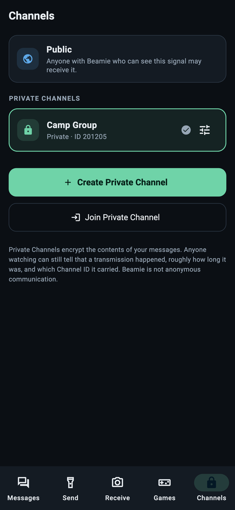 The Public channel and a saved Private Channel