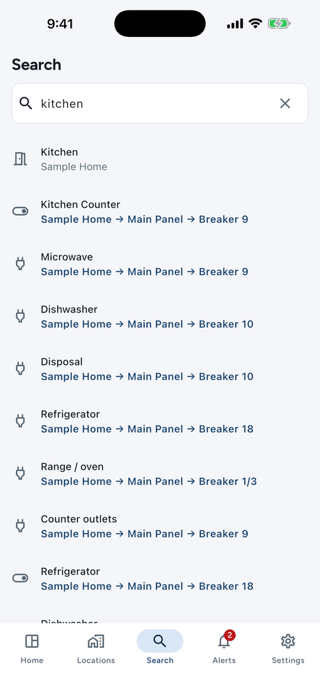Searching every breaker and outlet for “kitchen”