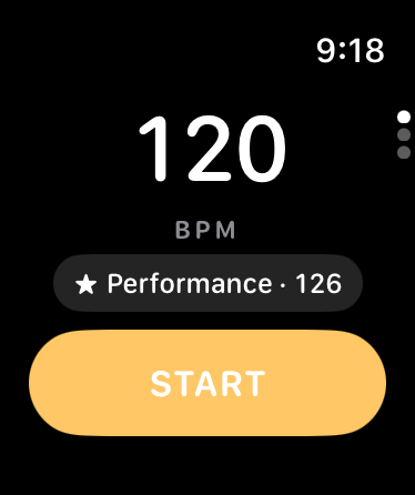 120 BPM on Apple Watch, with a saved preset one tap away