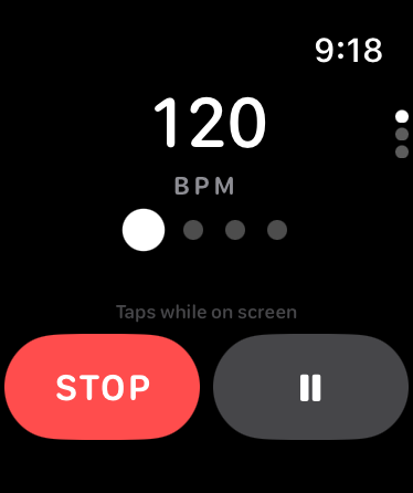 The metronome running, with a dot for each beat of the bar