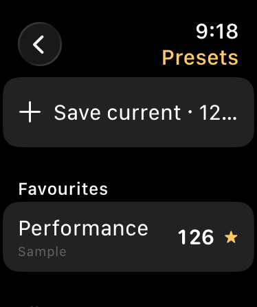 Saved presets, with favourites at the top