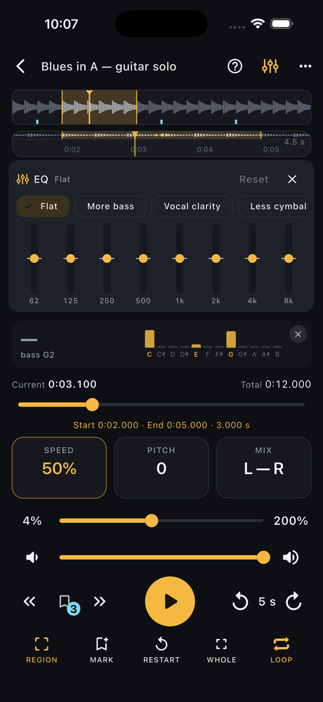 The equaliser, cutting frequencies to bring a part forward
