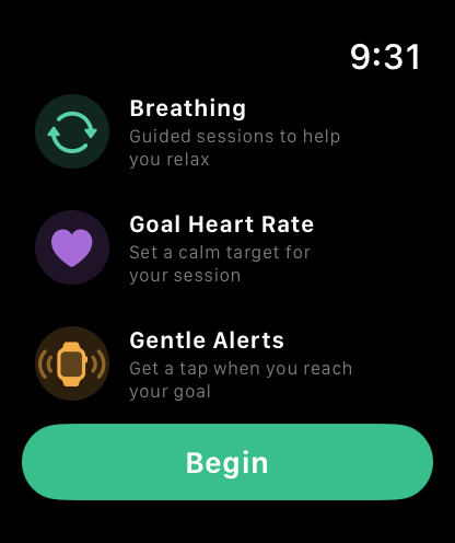 Ring Breathe on Apple Watch — breathing sessions, a goal heart rate and gentle alerts