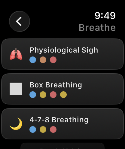 Choosing a breathing pattern on the watch