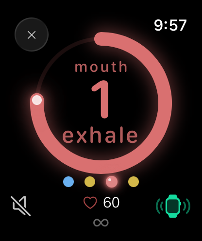 The ring on the wrist, breathing out through the mouth