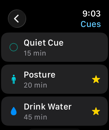 Named cues for posture and drinking water, with favourites